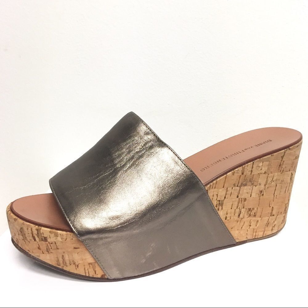 Dvf Mule Wedge Metallic Slide Shoes Leather 7